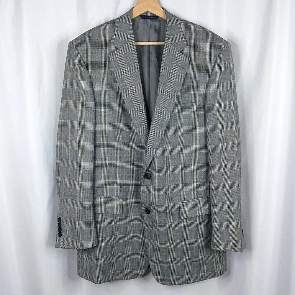 Brooks Brothers 1818 Madison Suit Jacket Mens Size 42L Glen Plaid Wool Silk Gray